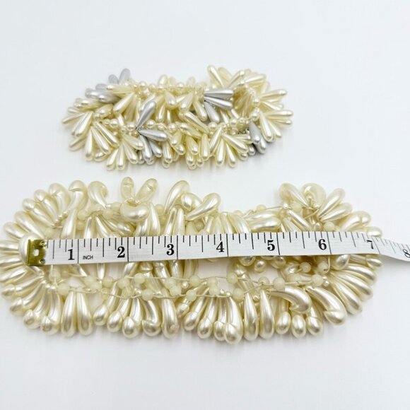 Vintage Wedding Hair Accessory Bracelet Kidney Shaped Faux Pearls Sets - Picture 9 of 10